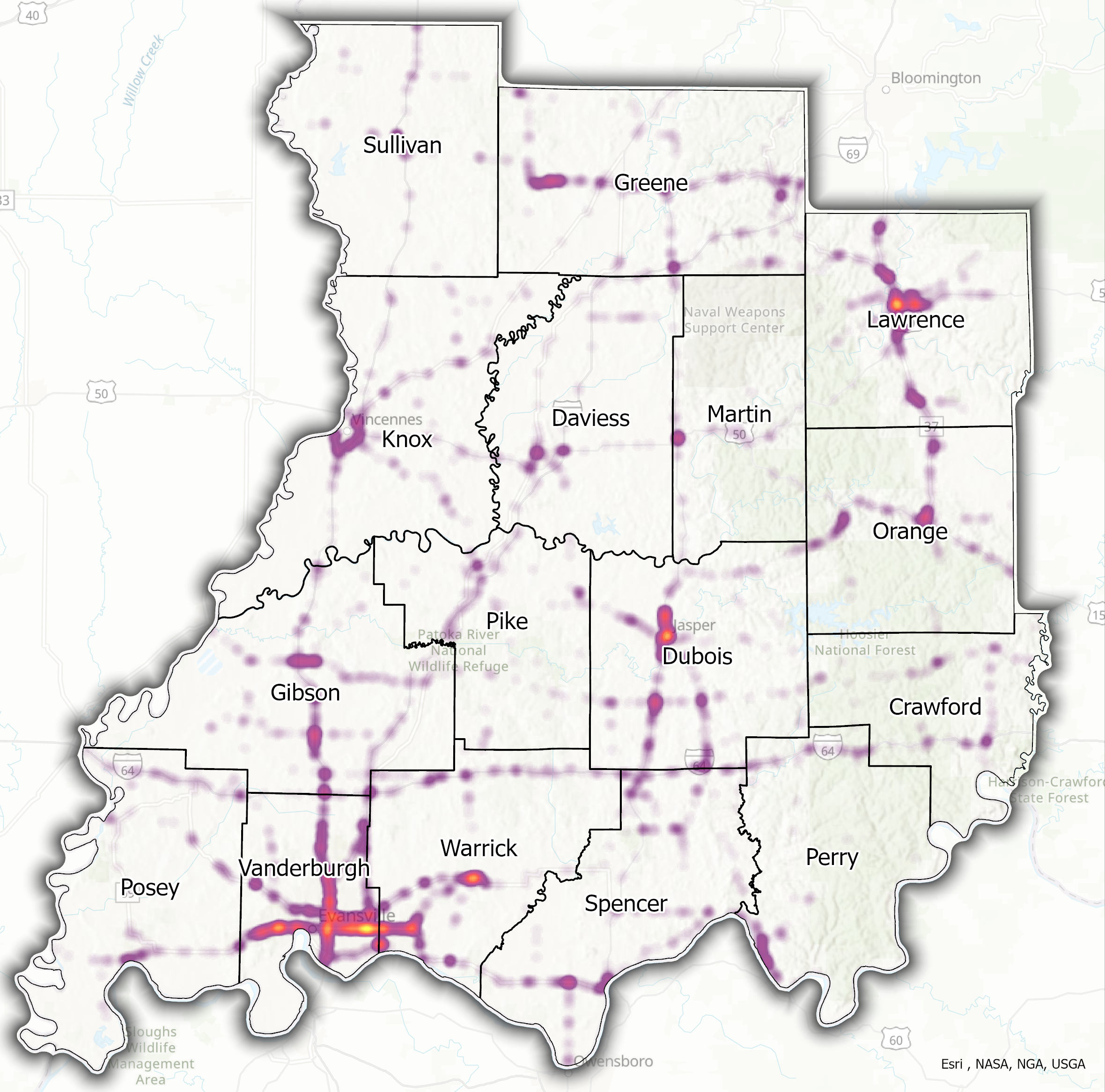 Crash Data Analysis and Heat Map Development – Vincennes District (INDOT)